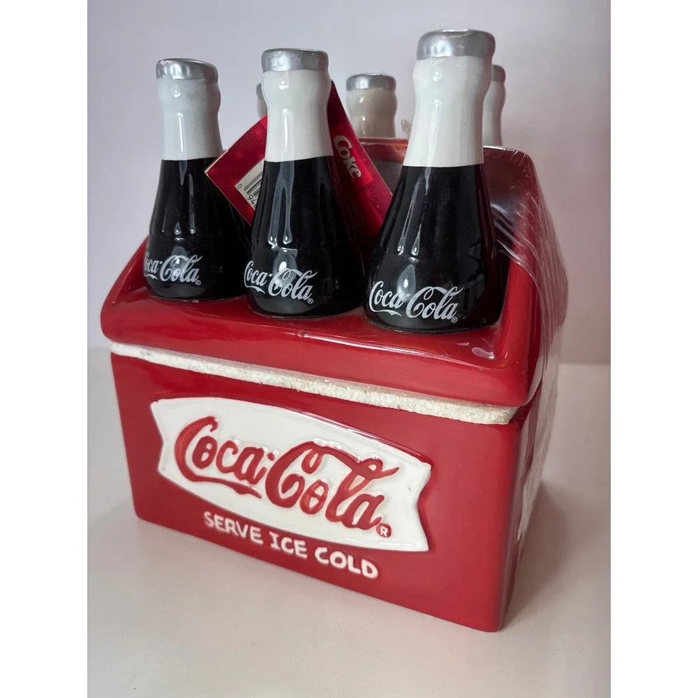 Vintage Coca-Cola Ceramic Cookie Jar Houston Harvest 6 Pk Bottle Design 90s NOS